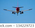 Passenger airplane landing with aircraft landing gear 134229723