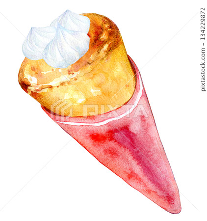 水彩插畫，手繪插畫，焦糖布丁可麗餅，焦糖布丁可麗餅 134229872