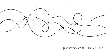 Wavy doodle isolated black lines, chaotic illustration, minimalist curved background 134230444