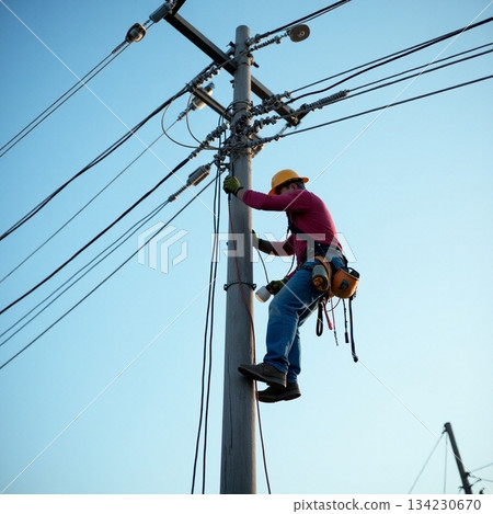 AI generated Early morning technician servicing critical electrical network components 134230670