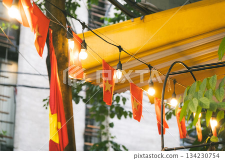 Vietnamese flags lined up Vietnamese flags lined up 134230754