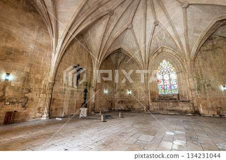 Batalha, Portugal - Mar 07, 2025: The Chapter house inside Santa Maria da Vitoria monastery at Batalha, Portugal. Batalha, Portugal - Mar 07, 2025: The Chapter house inside Santa Maria da Vitoria monastery at Batalha, Portugal. 134231044
