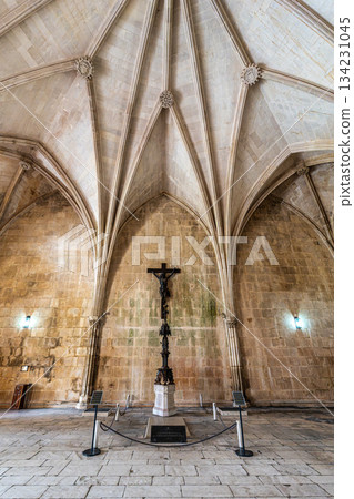 Batalha, Portugal - Mar 07, 2025: The Chapter house inside Santa Maria da Vitoria monastery at Batalha, Portugal. Batalha, Portugal - Mar 07, 2025: The Chapter house inside Santa Maria da Vitoria monastery at Batalha, Portugal. 134231045