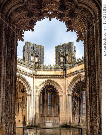 Batalha, Portugal - Mar 07, 2025: The Unfinished Chapels of Monastery of Batalha at Batalha, Portugal. Batalha, Portugal - Mar 07, 2025: The Unfinished Chapels of Monastery of Batalha at Batalha, Portugal. 134231056