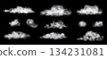 Set of Vector Realistic Cloud, Smoke or Fog. Fluffy Cloudscape. Overlay Transparent Cloud. 134231081