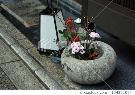 Gion decorated with New Year's flowers Gion decorated with New Year's flowers 134231094