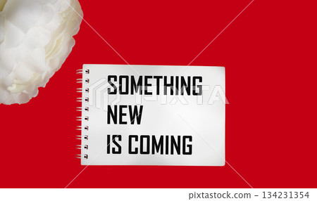 The symbol "Something new is coming". A notebook with the words "Something new is coming." The symbol "Something new is coming". A notebook with the words "Something new is coming." 134231354