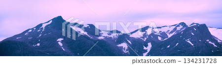Tops of mountains with glaciers. The beautiful nature of Norway 134231728