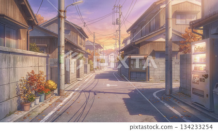 秋日的夕陽灑落在一條靜謐的後巷和居民區。 秋日的夕陽灑落在一條靜謐的後巷和居民區。 134233254