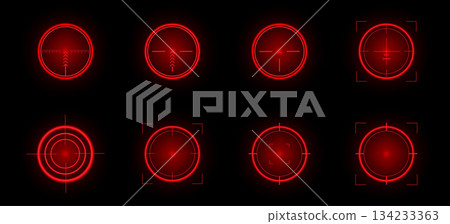 Futuristic red crosshairs glowing with immersive light Futuristic red crosshairs glowing with immersive light 134233363