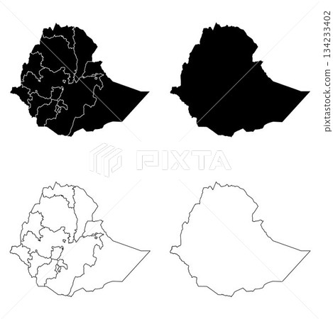 Ethiopia Outline and Solid Fill Map Set. 134233402