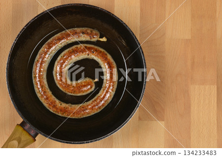 Cooked Sausage in Pan 134233483