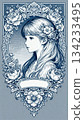 手绘复古画少女插画 134233495