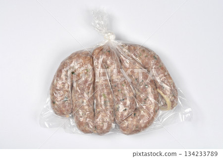 Packaged Raw Sausage for Freezing 134233789