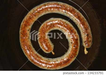 Cooked Sausage in Pan Cooked Sausage in Pan 134233791