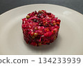 Classic Russian Beet Salad with Mustard Seeds on Plate. Vinaigrette 134233939