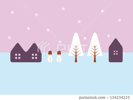 一個雪人和一幅雪景小鎮圖 一個雪人和一幅雪景小鎮圖 134234225