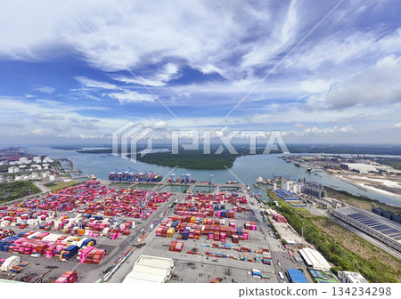 aerial view of container cargo ship aerial view of container cargo ship 134234298