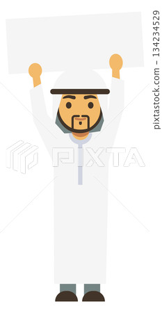 A man in a white robe holding a sign A man in a white robe holding a sign 134234529
