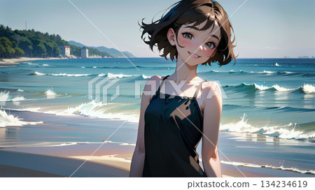 A woman standing at the beach A woman standing at the beach 134234619
