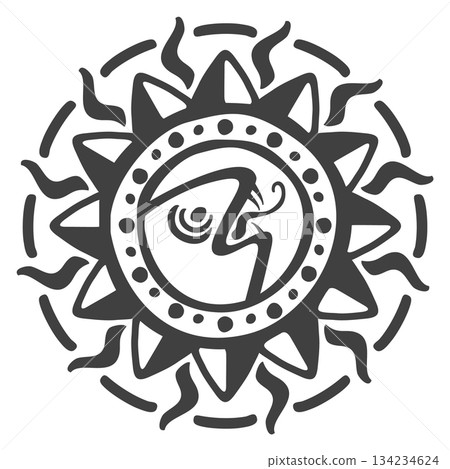 A black and white sun with a snake on it A black and white sun with a snake on it 134234624