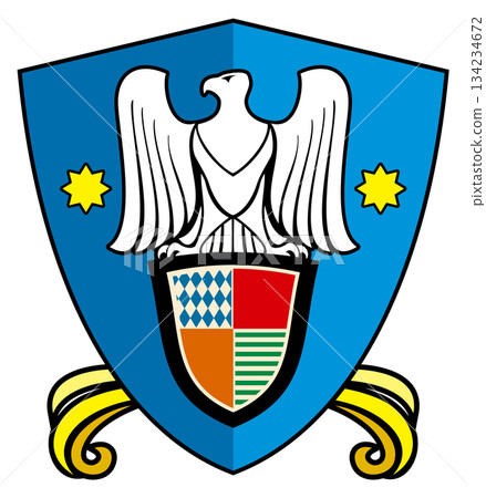 A blue shield with a white eagle on it 134234672