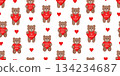 Seamless pattern Cute teddy bears and hearts. Valentine's Day background. Vector illustration for postcard, cover, poster, wallpaper, packaging. 134234687