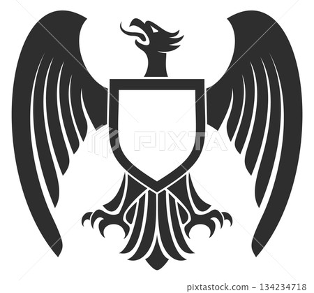 A black and white eagle with a shield on its chest A black and white eagle with a shield on its chest 134234718
