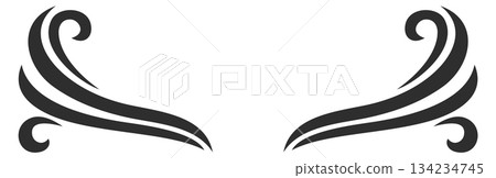 The black and white image features a stylized wave design that is curved The black and white image features a stylized wave design that is curved 134234745