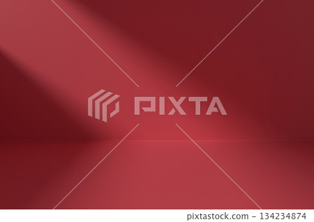 Empty 3D studio background in a bright corner with dark red walls and shadows Empty 3D studio background in a bright corner with dark red walls and shadows 134234874