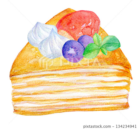 Watercolor illustration, hand-drawn illustration, mille crepes 134234941