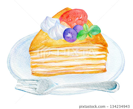 水彩插畫，手繪插畫，千層酥 134234943