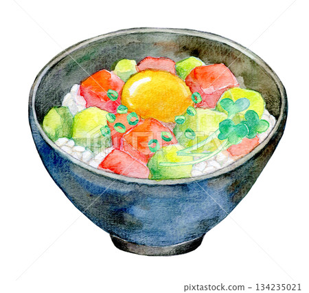 水彩插畫，手繪插畫，鮪魚酪梨碗 134235021