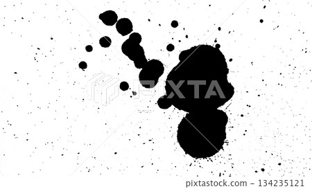 Black ink blot and splatter on a white background, dark grunge texture. Black ink blot and splatter on a white background, dark grunge texture. 134235121