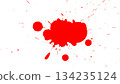Vivid red ink splatter and blot isolated on a white background, abstract stain texture. 134235124