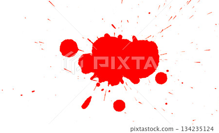Vivid red ink splatter and blot isolated on a white background, abstract stain texture. Vivid red ink splatter and blot isolated on a white background, abstract stain texture. 134235124