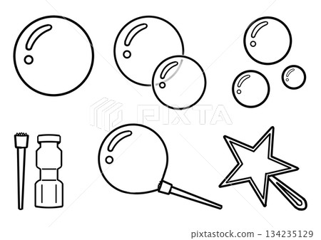 一套簡單的肥皂泡和工具 一套簡單的肥皂泡和工具 134235129
