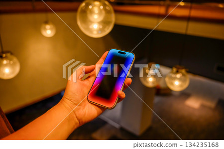Handheld smartphone and night view Handheld smartphone and night view 134235168