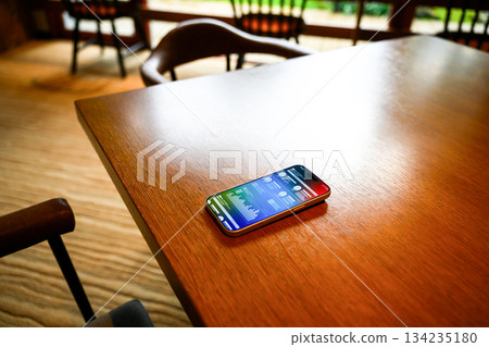 A smartphone and blank space in a cafe 134235180