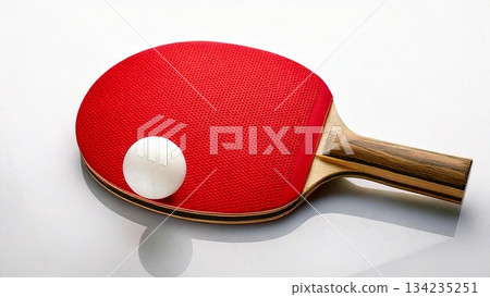乒乓球拍和球的圖片，16:9 比例 134235251