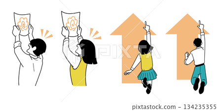 Growth illustration set of children reaching for their goals Growth illustration set of children reaching for their goals 134235355