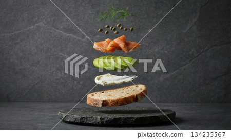 Deconstructed Smoked Salmon And Avocado Toast Ingredients Deconstructed Smoked Salmon And Avocado Toast Ingredients 134235567