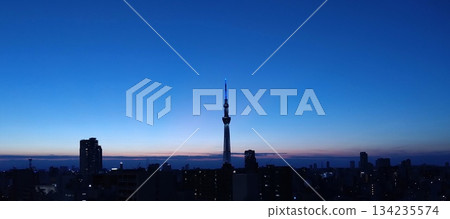 Blue hour night view of Tokyo Skytree Blue hour night view of Tokyo Skytree 134235574
