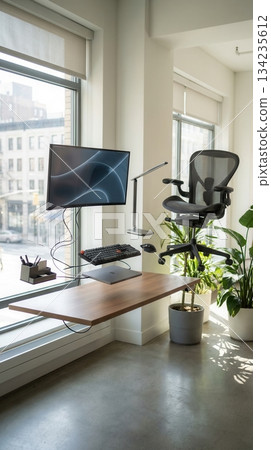Exploded View Of Modern Floating Computer Workspace 134235612