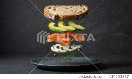 Deconstructed Smoked Salmon And Avocado Toast Ingredients 134235857