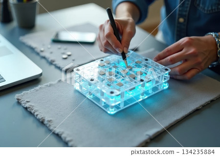Hands Building Physical Model of Blockchain Validator Node Hands Building Physical Model of Blockchain Validator Node 134235884