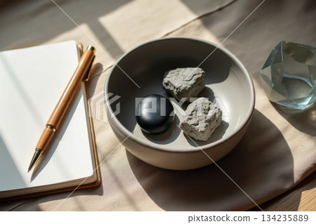 Crypto Storage Types as Natural Stones in Ceramic Bowl Crypto Storage Types as Natural Stones in Ceramic Bowl 134235889