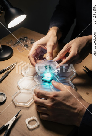 Hands Building Physical Model of Blockchain Validator Node Hands Building Physical Model of Blockchain Validator Node 134235890