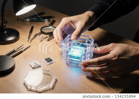 Hands Building Physical Model of Blockchain Validator Node Hands Building Physical Model of Blockchain Validator Node 134235894