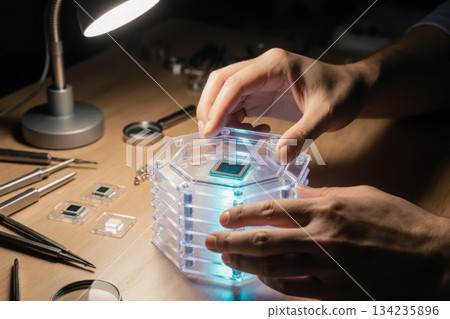 Hands Building Physical Model of Blockchain Validator Node Hands Building Physical Model of Blockchain Validator Node 134235896